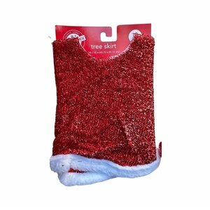 Red Glitter 18" Round Christmas Tree Skirt